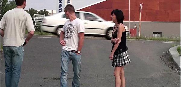  Risky PUBLIC street young petite girl threesome sex orgy